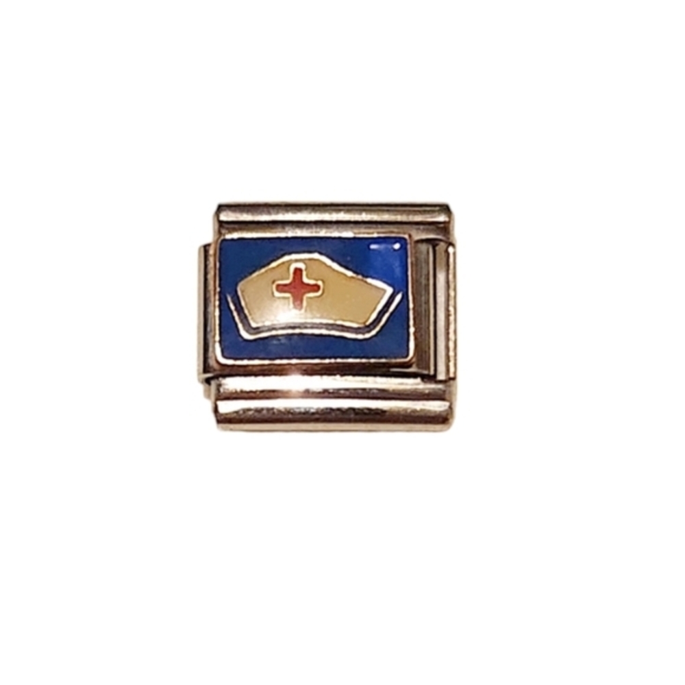 Italian Charmlink for Charm‎ Bracelet Nurse's Hat with Cross Stainless Steel 9mm